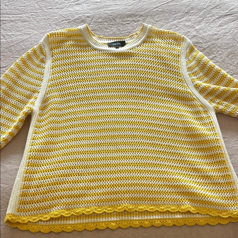 ME+EM Yellow and White Crew Neck Sweater